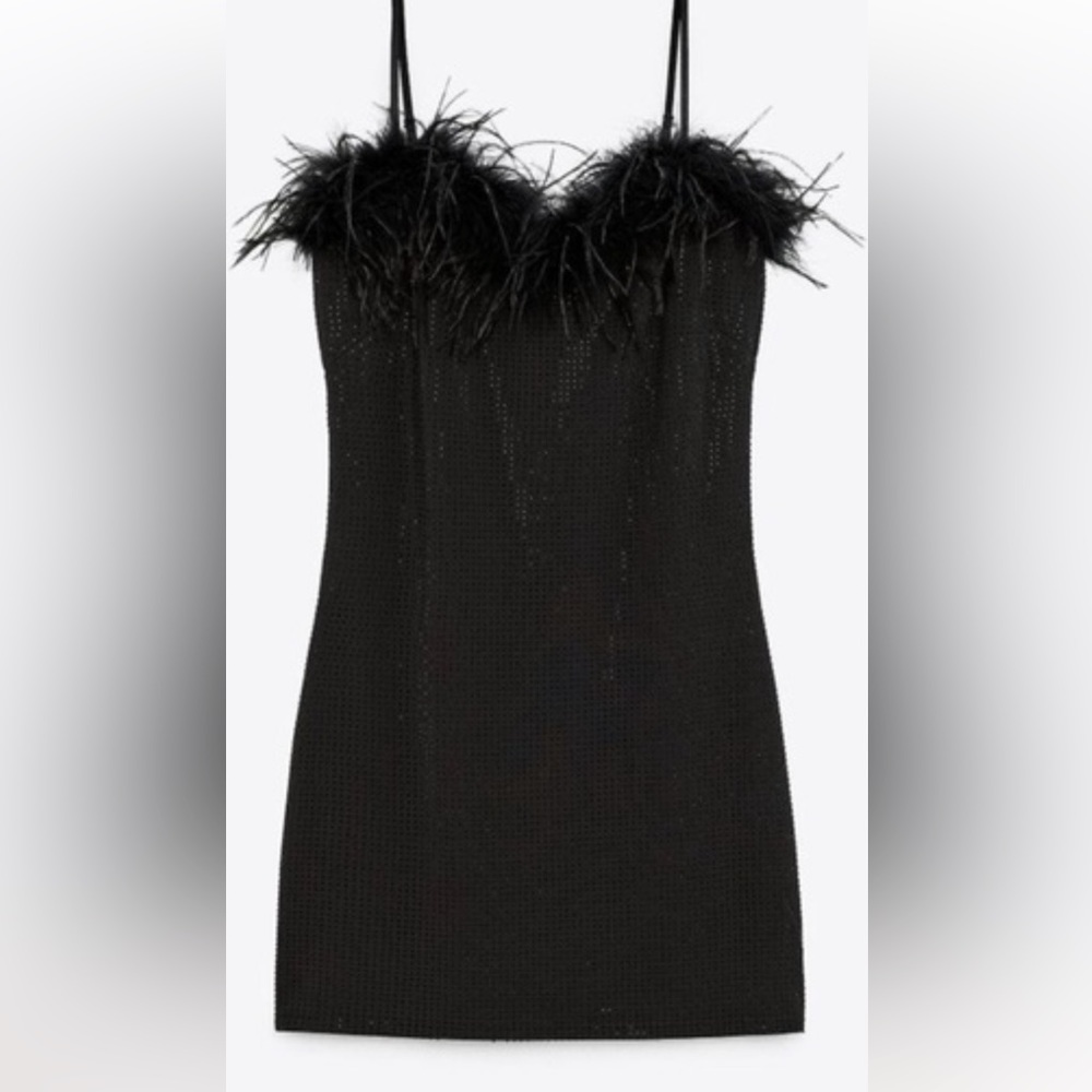 Black feather Swarovski dress worn once